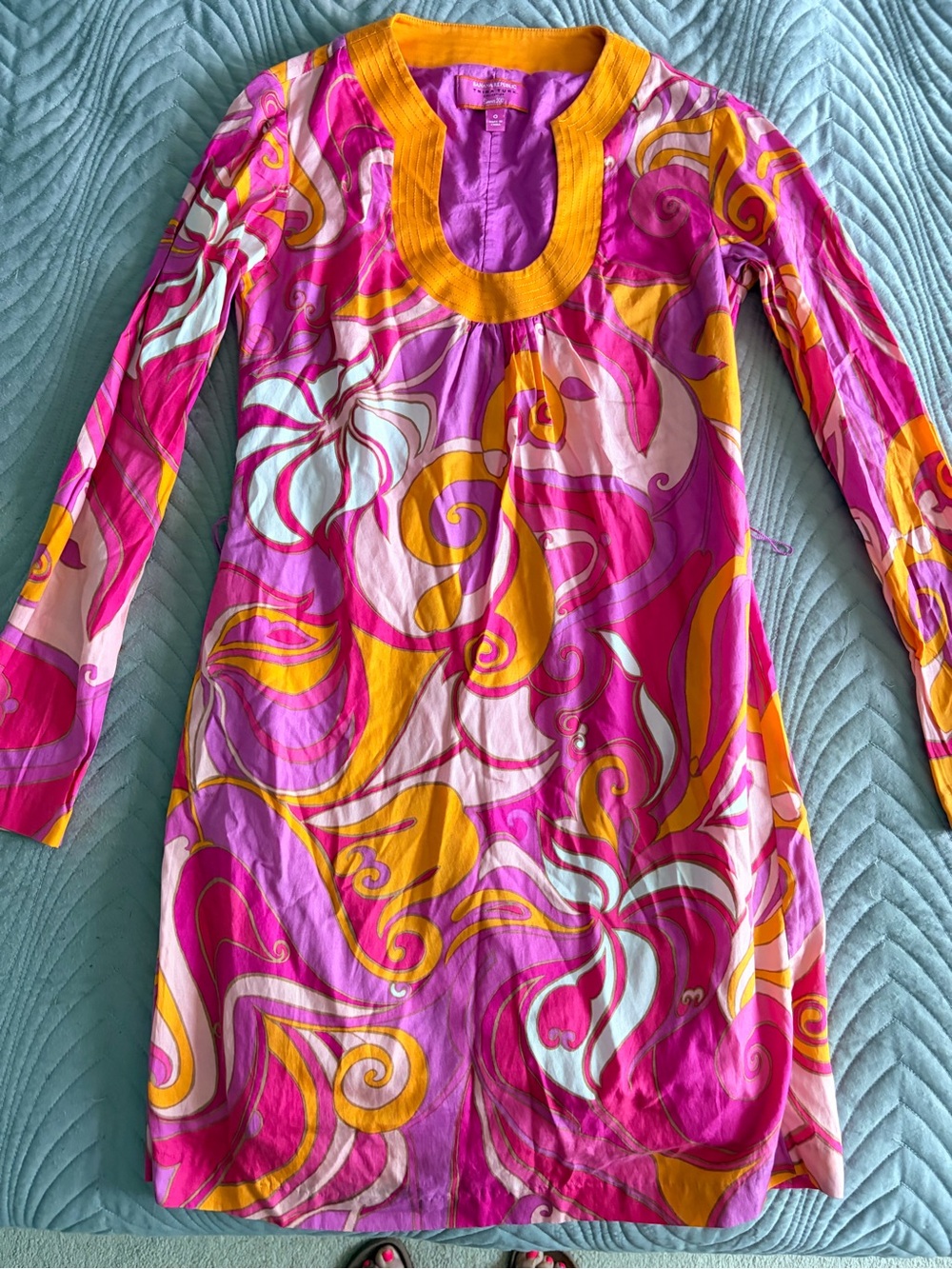 Banana Republic Pink & Yellow Swirl Long-Sleeve Dress